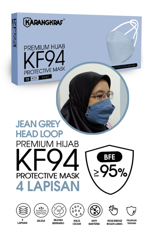 Karangkraf KF94 Face Mask 4ply  (10pcs, Headloop) - Jean Grey