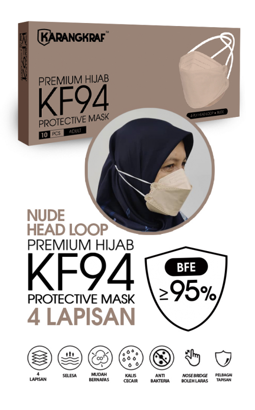 Karangkraf KF94 Face Mask 4ply  (10pcs, Headloop) - Nude