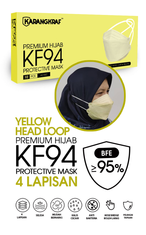 Karangkraf KF94 Face Mask 4ply  (10pcs, Headloop) - Yellow