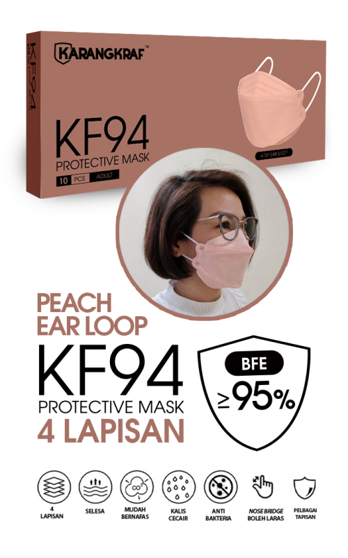 Karangkraf KF94 Face Mask 4ply  (10pcs, Earloop) - Peach