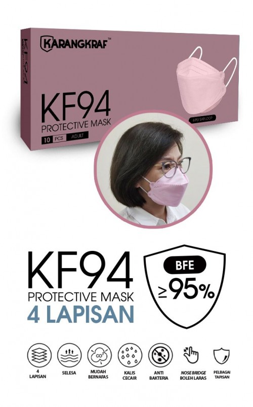 Karangkraf KF94 Face Mask 4ply  (10pcs, Earloop) - Pink