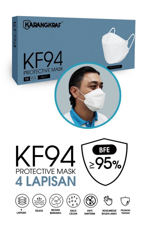Karangkraf KF94 Face Mask 4ply  (10pcs, Earloop) - White