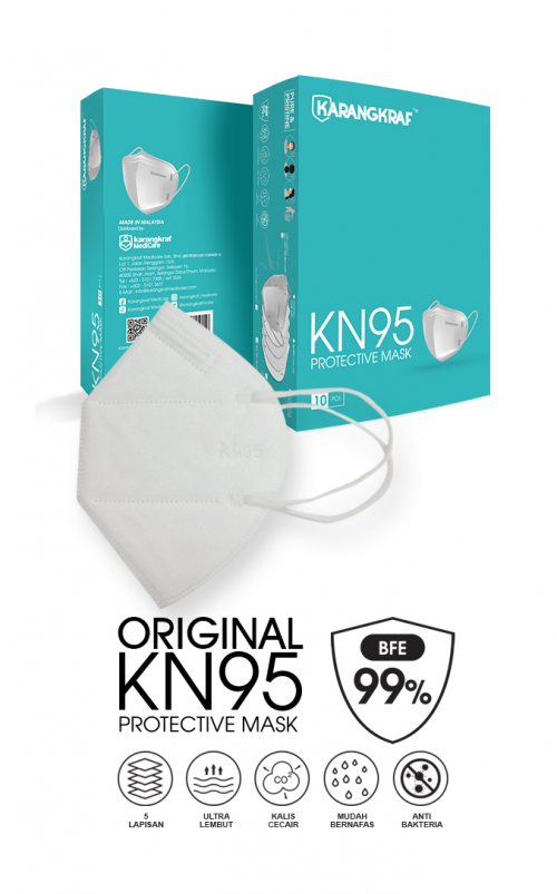 Karangkraf KN95 Face Mask 5ply (10pcs, Earloop) - White